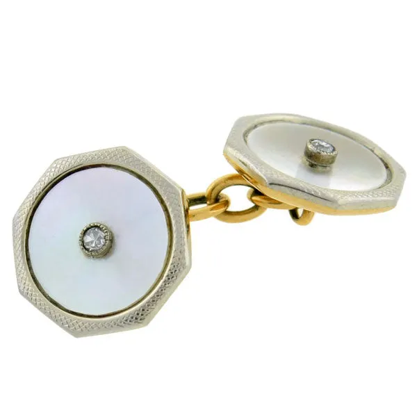 Edwardian Platinum/18kt Mother of Pearl Diamond Cufflinks