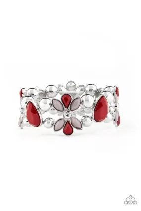 Fabulously Flourishing Red and Silver Bracelet - Paparazzi Accessories