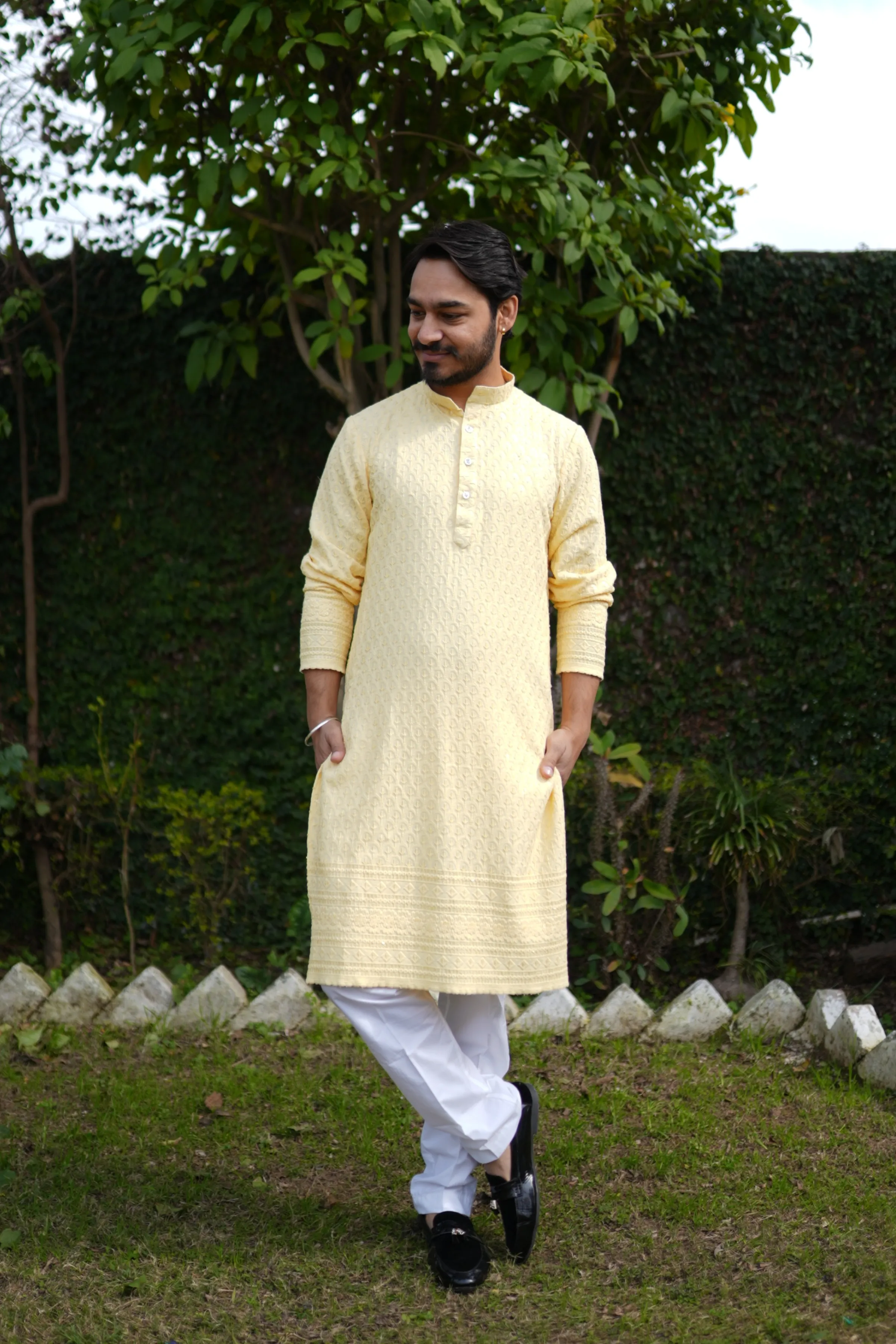 Festive Lemon Sequined Kurta Pajama