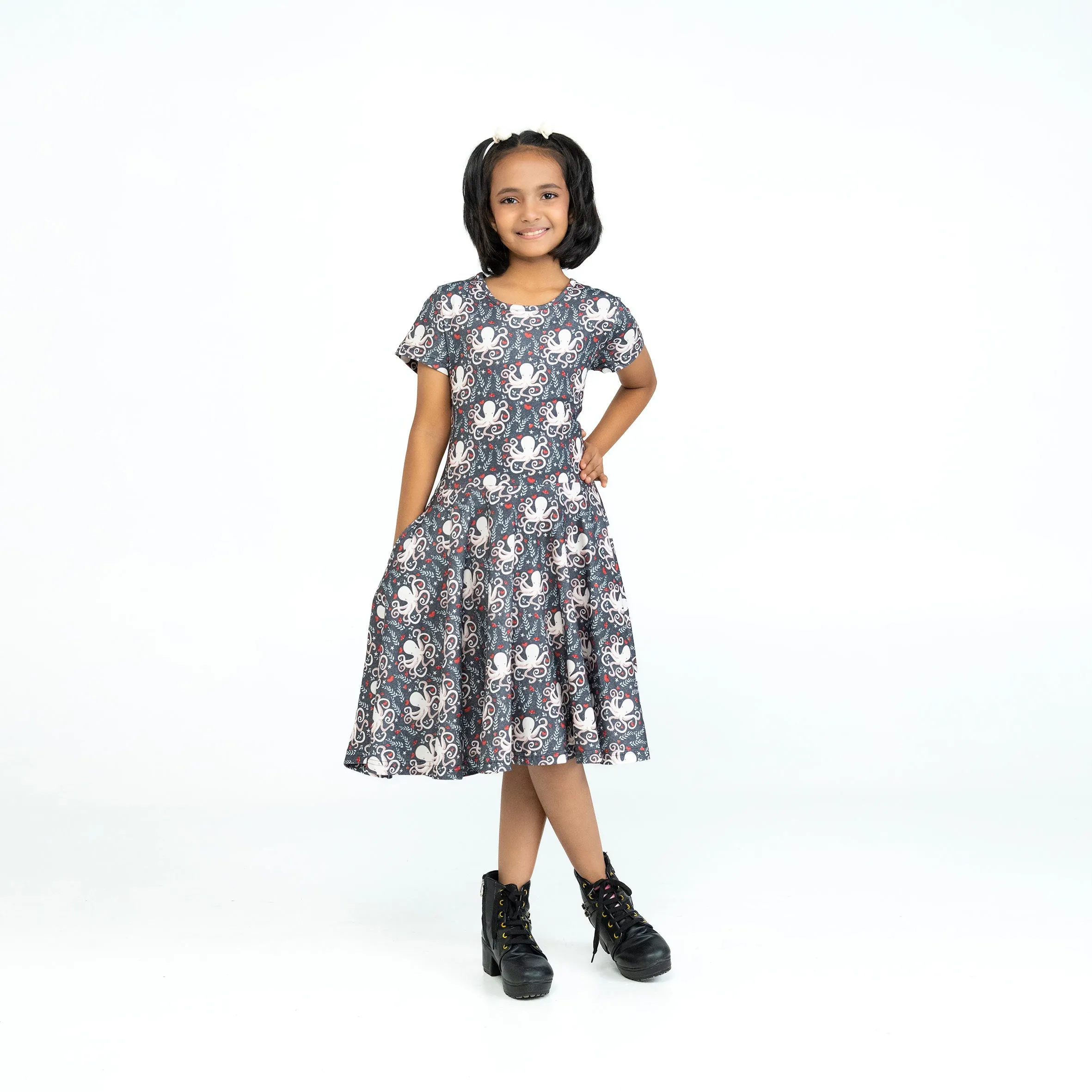 Floral Octopus Kids Twirl Dress