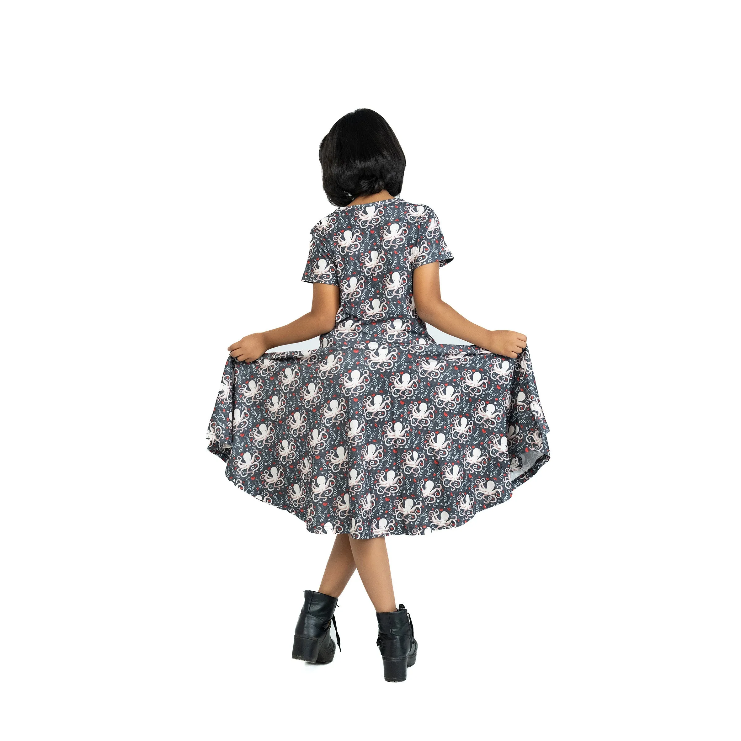 Floral Octopus Kids Twirl Dress