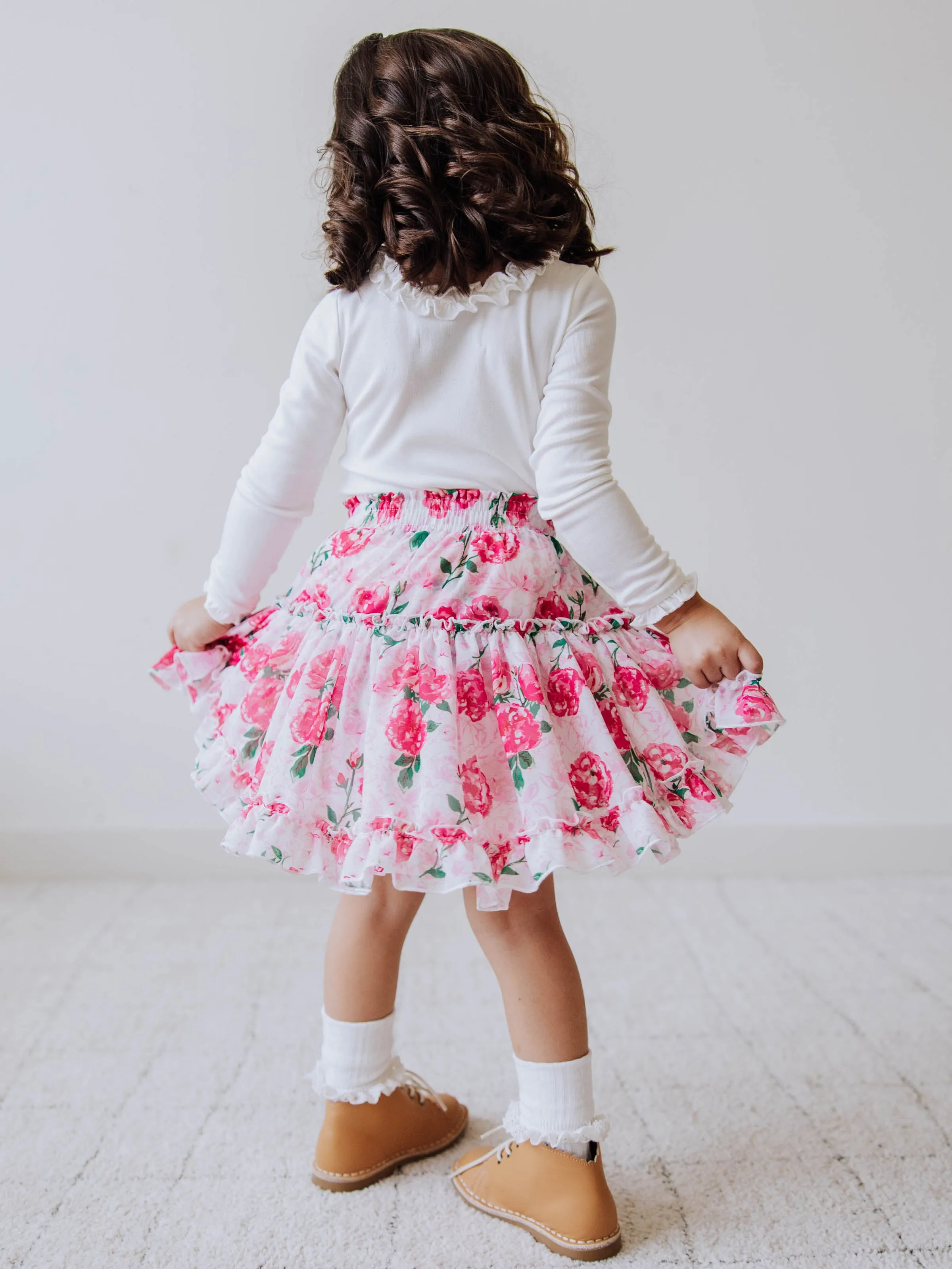 Flowy Tiered Skirt - Raspberry Roses