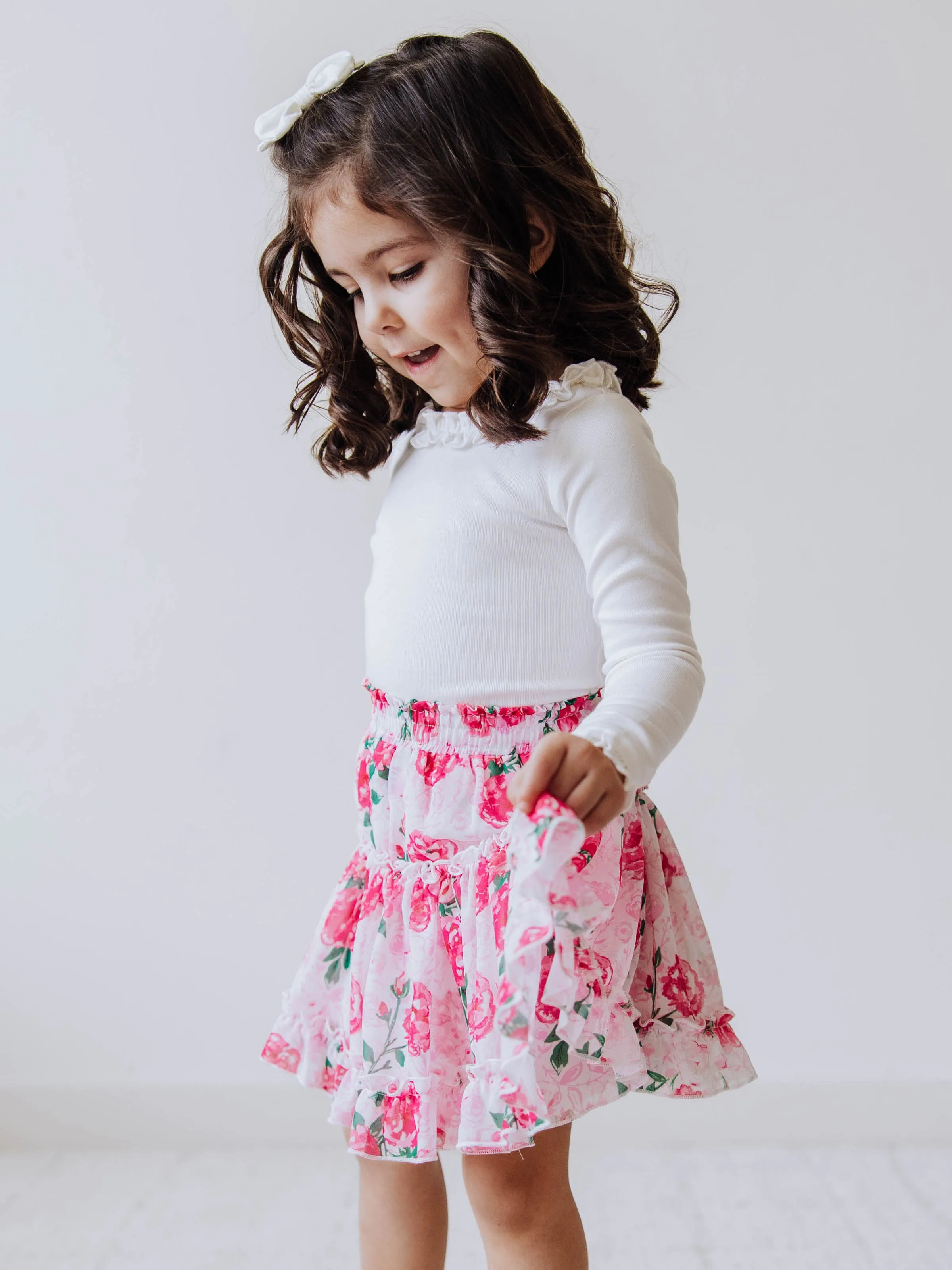 Flowy Tiered Skirt - Raspberry Roses