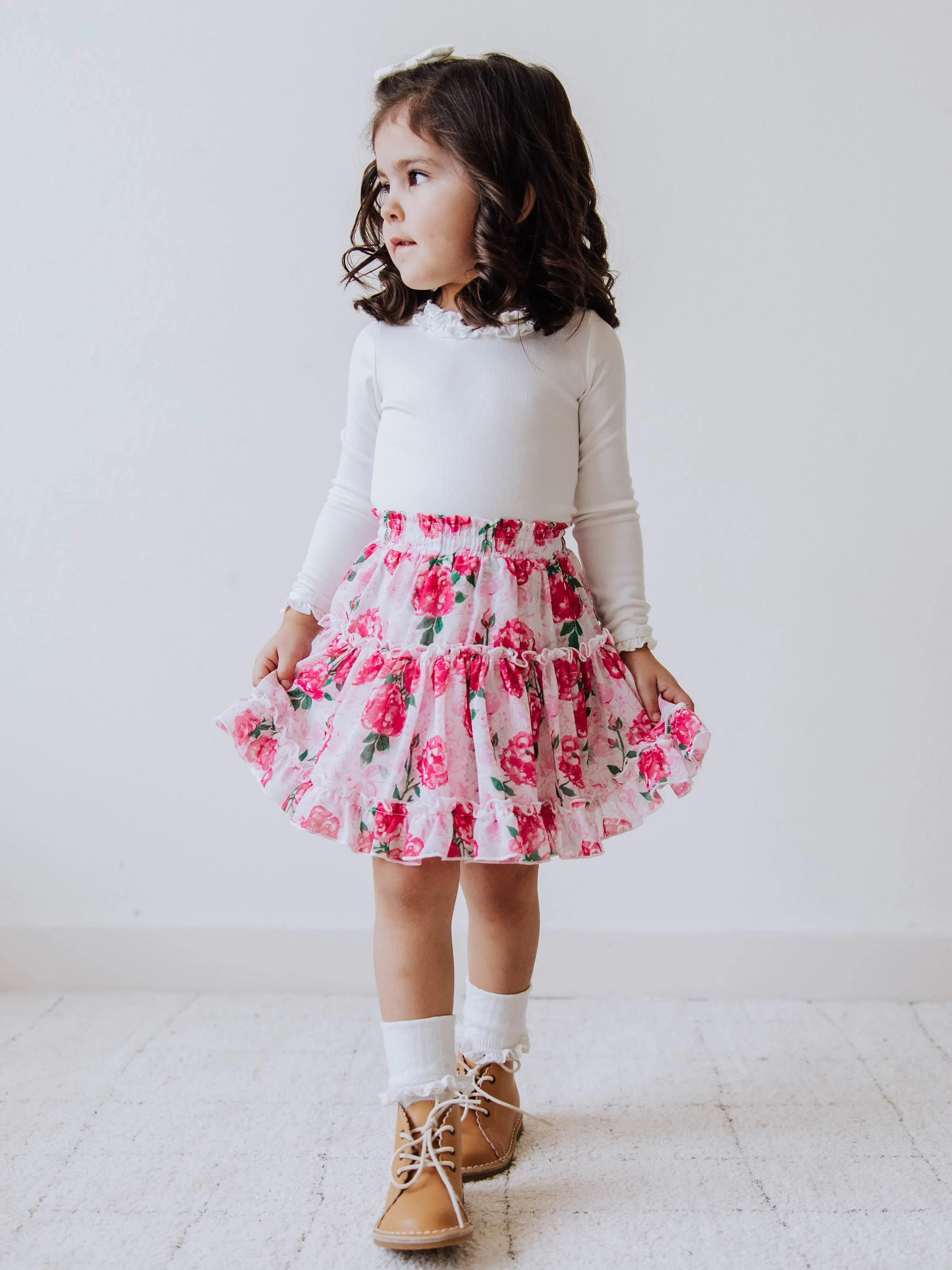 Flowy Tiered Skirt - Raspberry Roses