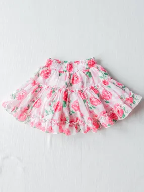 Flowy Tiered Skirt - Raspberry Roses