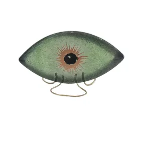 Glass Evil Eye on Stand Olive Green