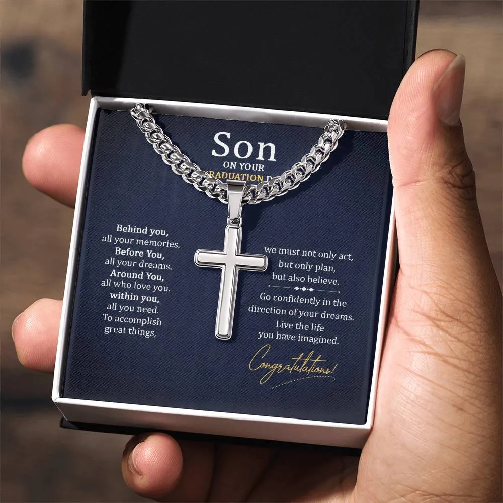 Graduation Gifts for Son from Mom - Graduation Gifts for Boys Cross Cuban Link Chain