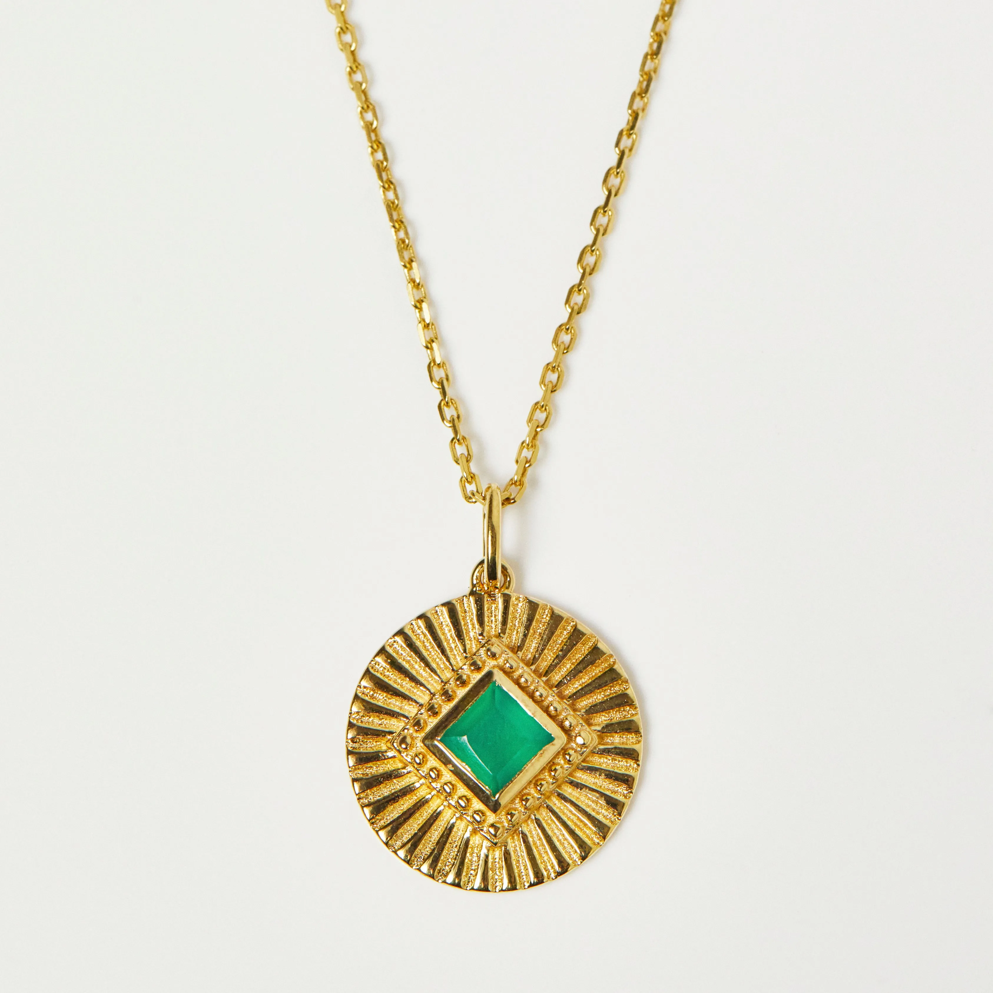 Green Onyx Sunray Coin Necklace