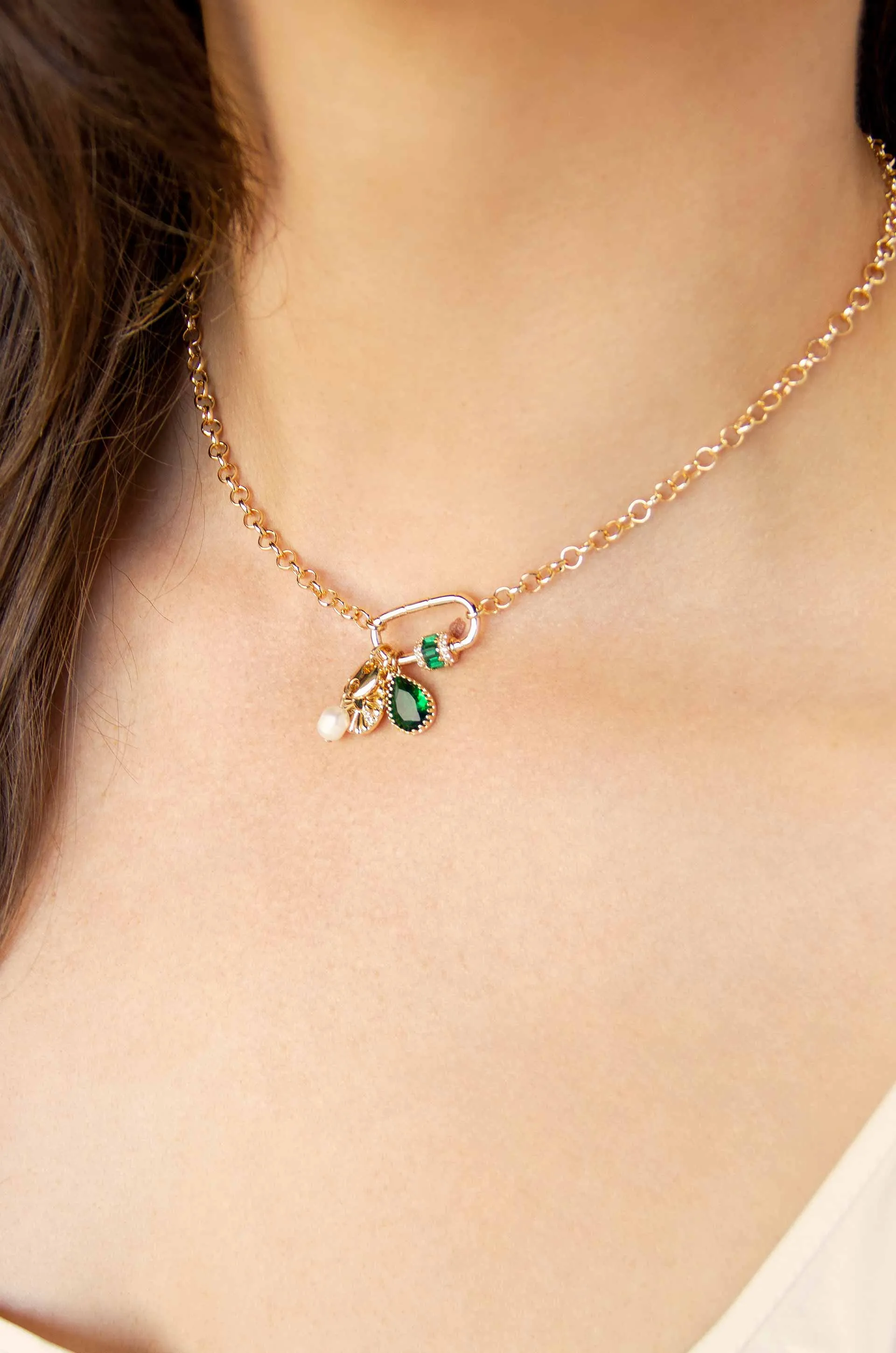 Green Queen 18k Gold Plated Crystal Charm Necklace