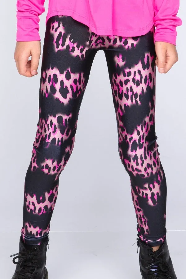 High Shine Long Legging - Black Pink Leopard