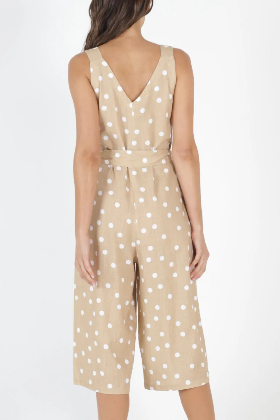 Joey Linen Blend Ecru Spot Strappy Jumpsuit