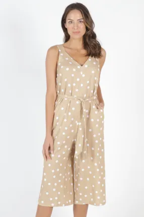 Joey Linen Blend Ecru Spot Strappy Jumpsuit