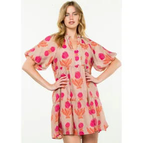 Kresta Rose Print Elbow Sleeve THML Dress