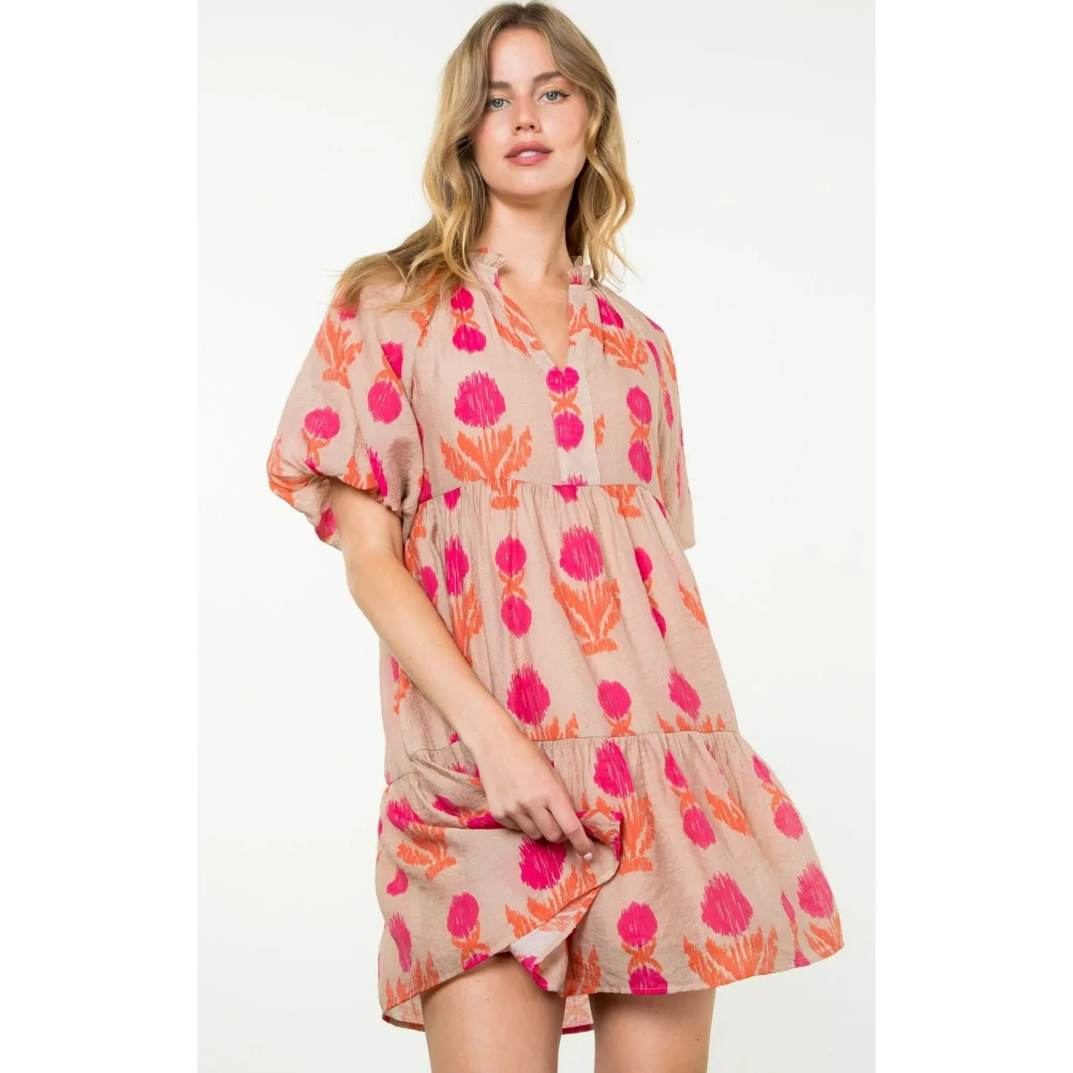 Kresta Rose Print Elbow Sleeve THML Dress