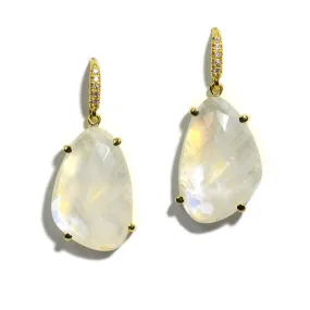 Lauren K - Drop Earrings with Moonstone and Diamonds, 18k Yellow Gold