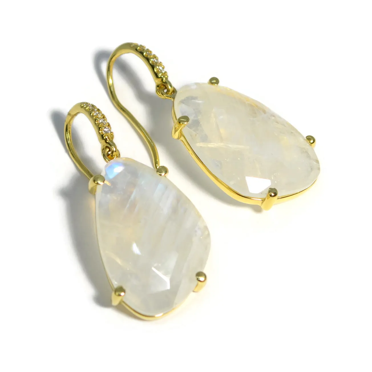 Lauren K - Drop Earrings with Moonstone and Diamonds, 18k Yellow Gold