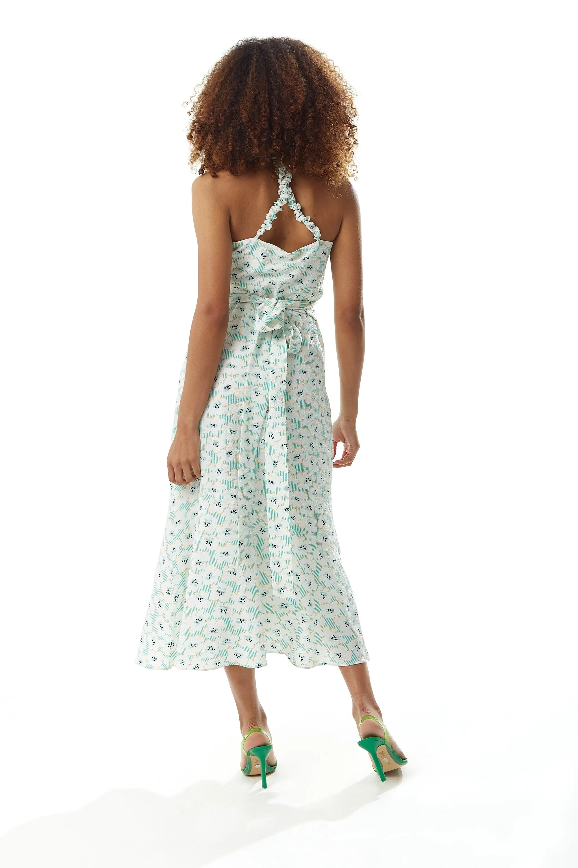 Liquorish Green Floral Midi Dress With Open Back