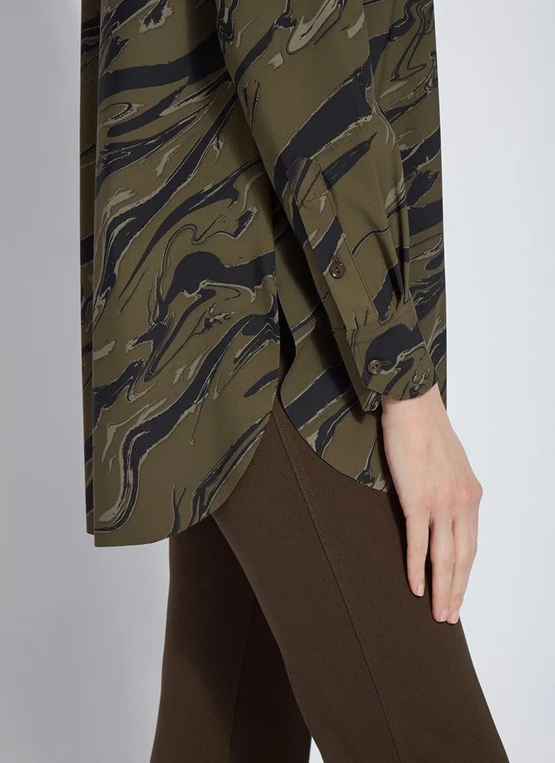 Lysse Schiffer Button Down Printed in Olive Branch