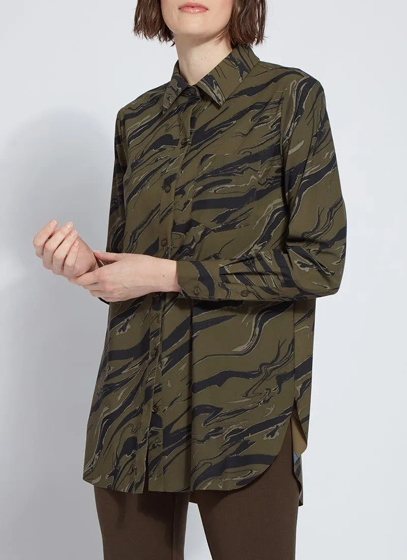 Lysse Schiffer Button Down Printed in Olive Branch