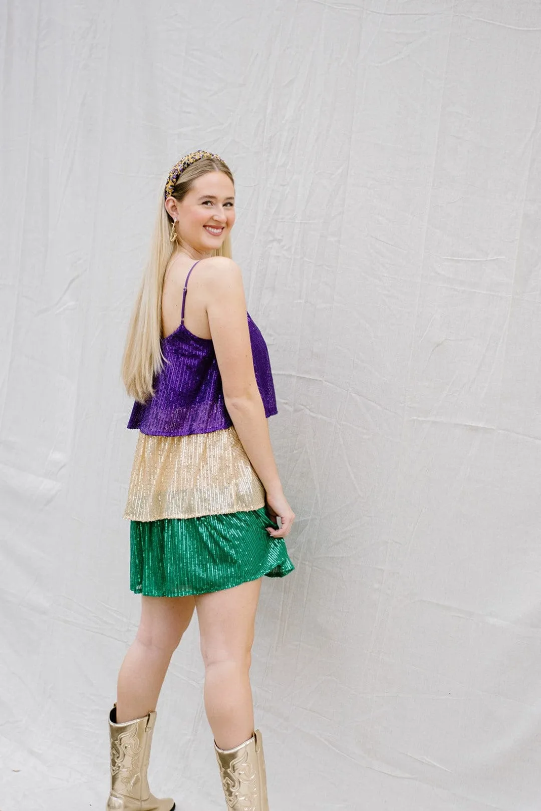 Mardi Gras Sequin Tiered Dress