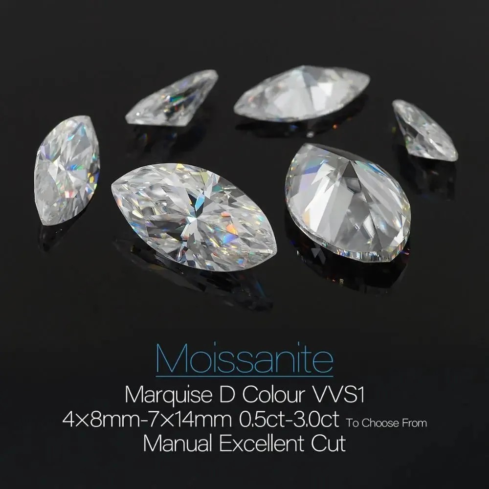 Marquise Cut Moissanite Loose Stones 4x8mm (0.5ct) - 7x14mm (3.0ct) options - DE