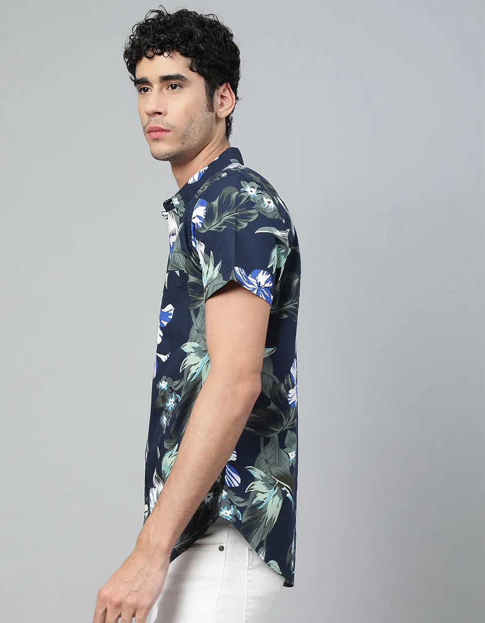 Navy Floral Printed CasualShirt