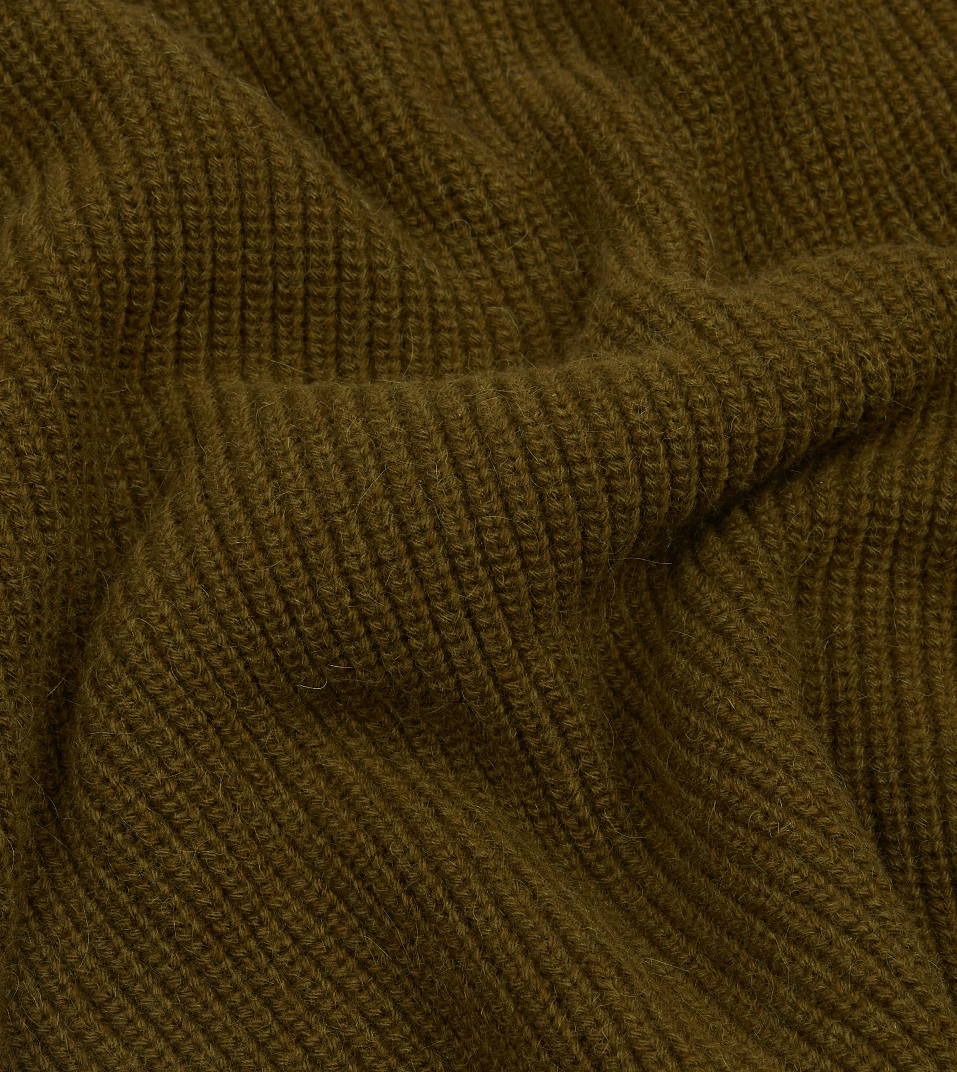 Olive Green Alpaca Lambswool Ribbed Integral Collar Jumper