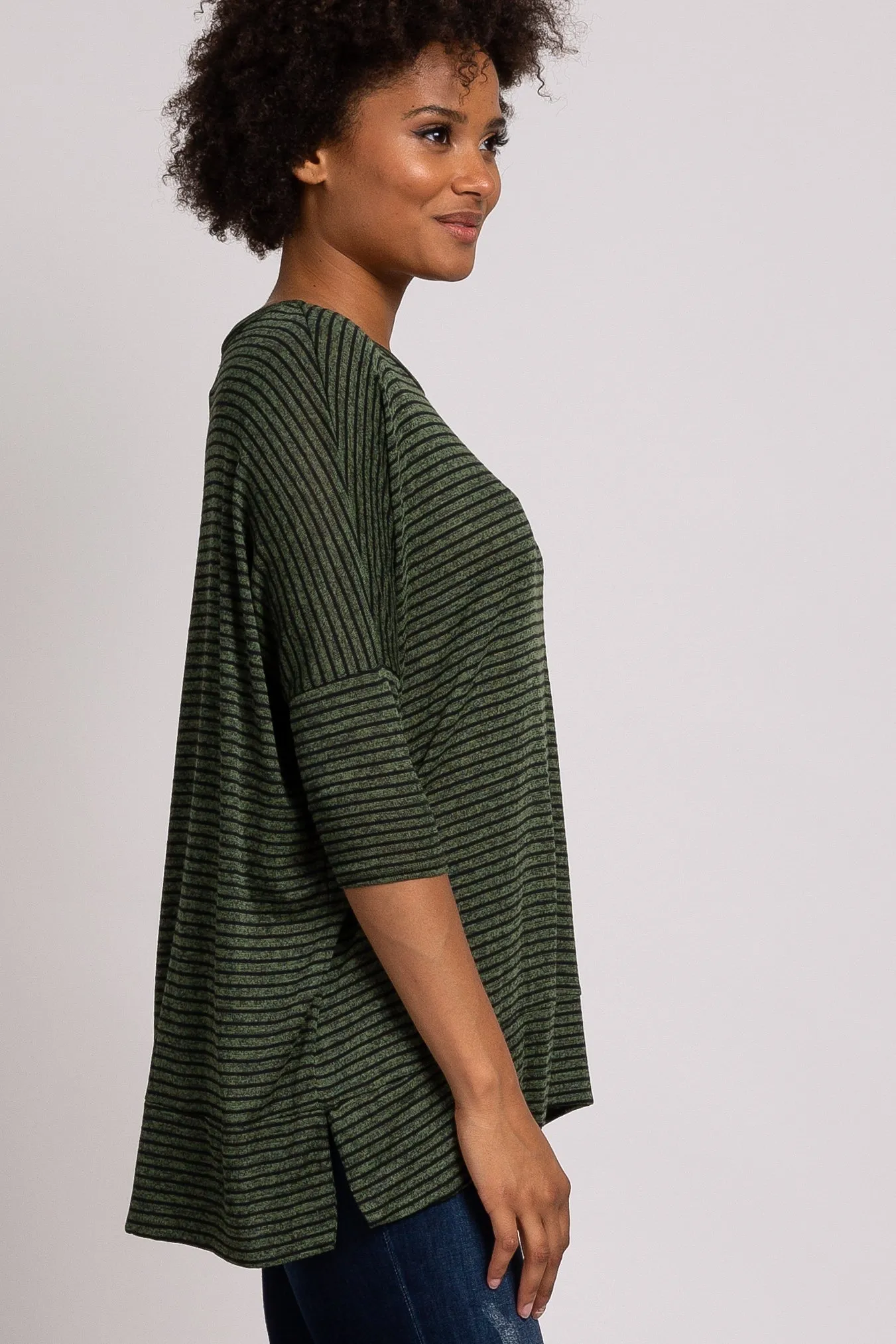 Olive Striped 3/4 Sleeve Top