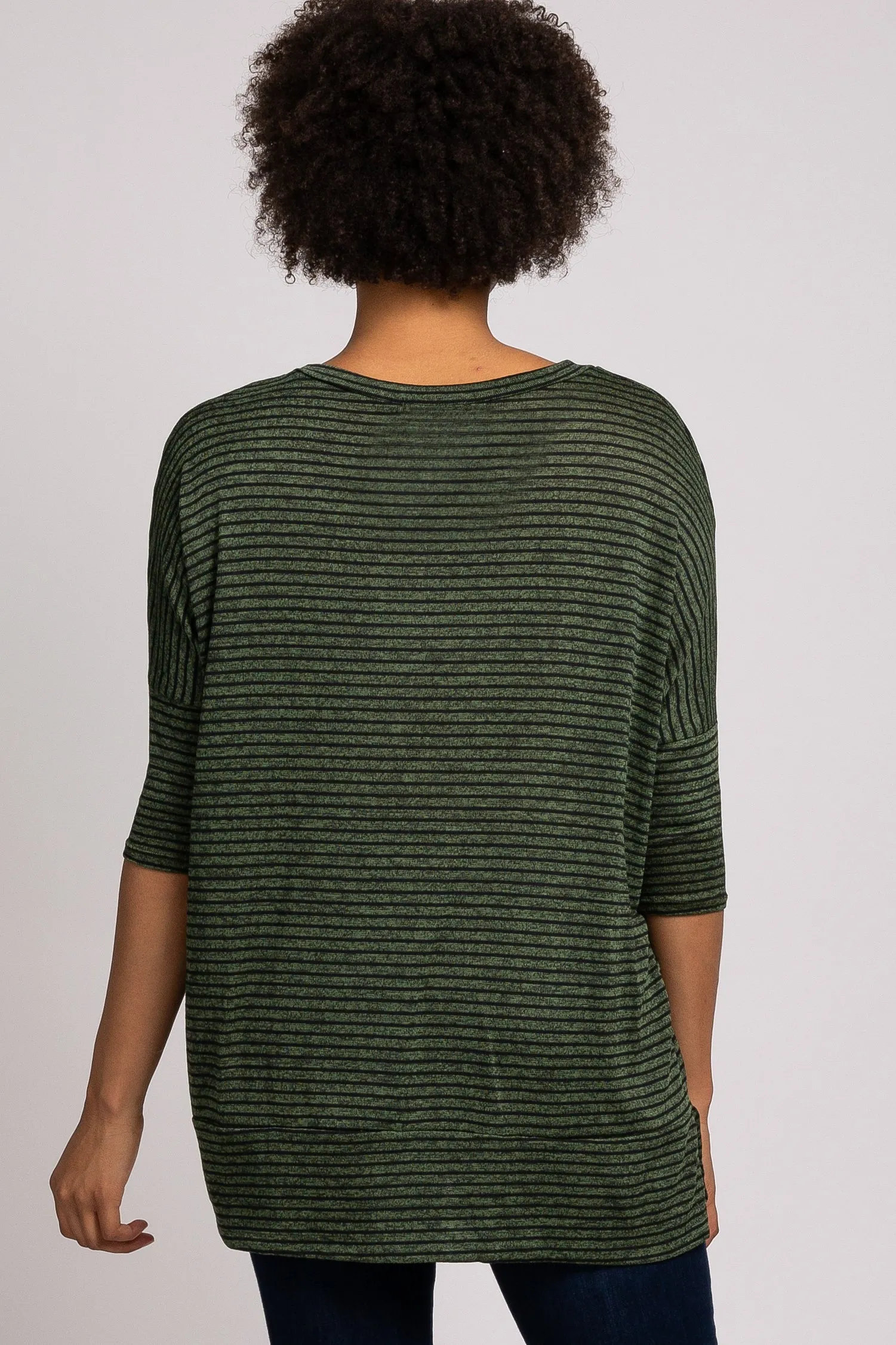 Olive Striped 3/4 Sleeve Top