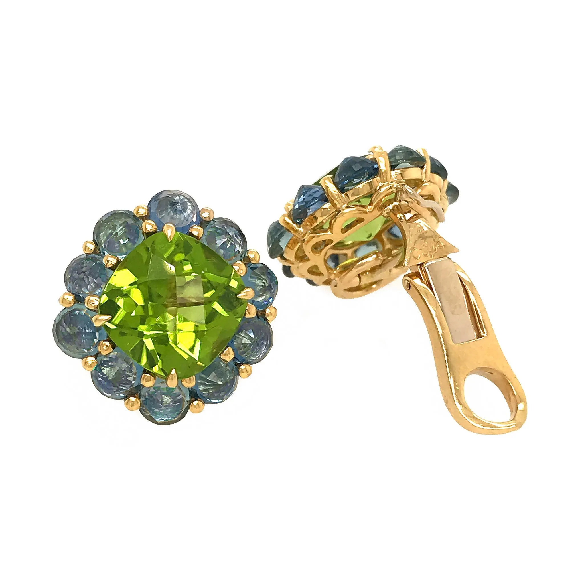 Paolo Costagli 18k Yellow Gold Peridot and Sapphire Earrings