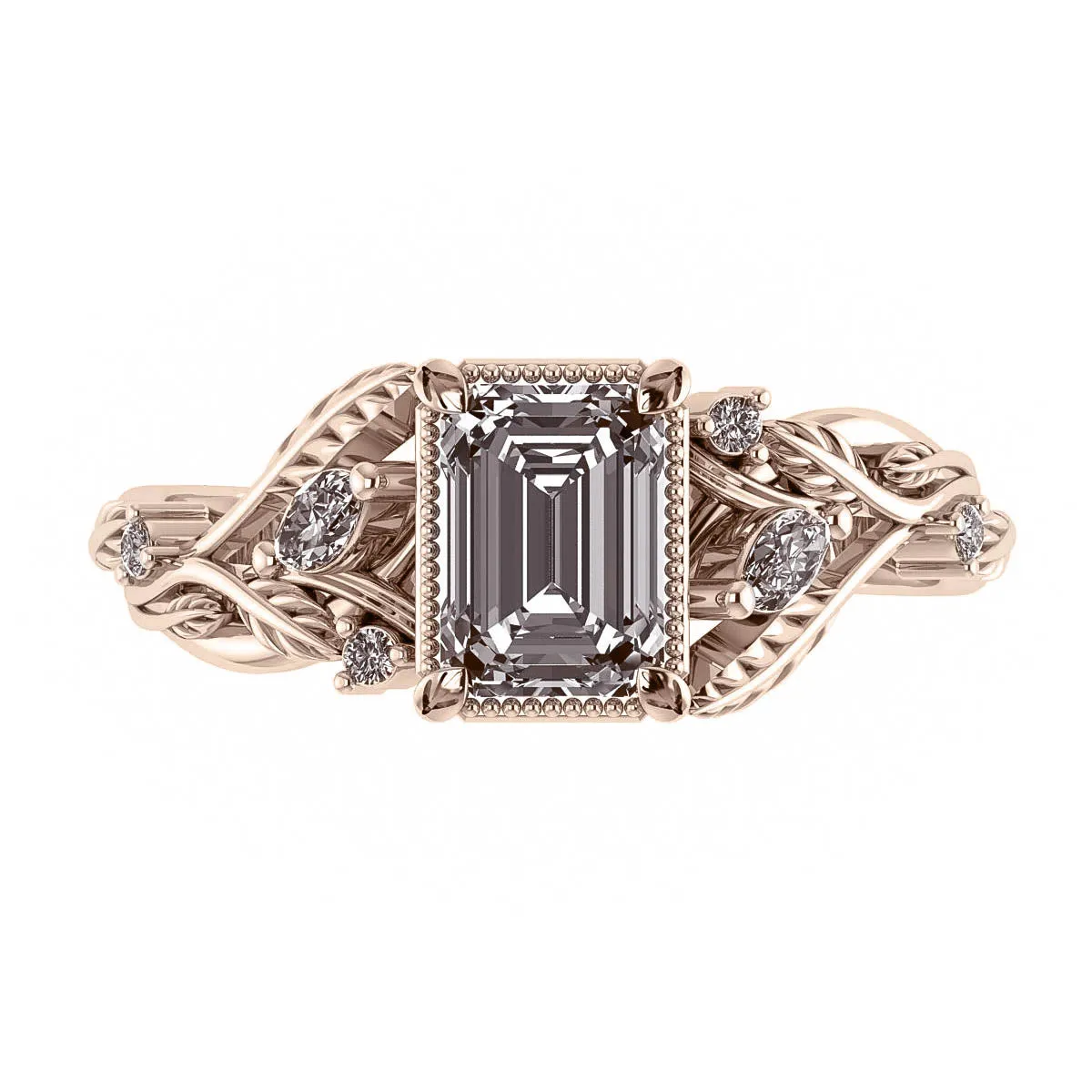 Patricia asymmetric | engagement ring setting for emerald cut gemstone 7x5 mm