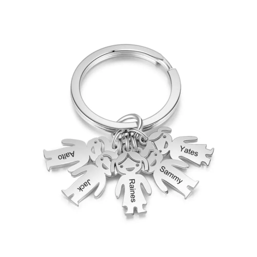 Personalized 5 Names Stainless Steel Children Charm Keychain