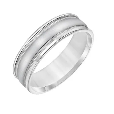 PLATINUM COMFORT FIT BRUSHED WEDDING BAND WITH POLISHED MILGRAIN EDGES