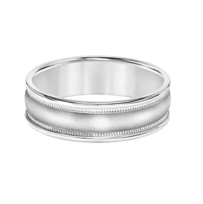 PLATINUM COMFORT FIT BRUSHED WEDDING BAND WITH POLISHED MILGRAIN EDGES