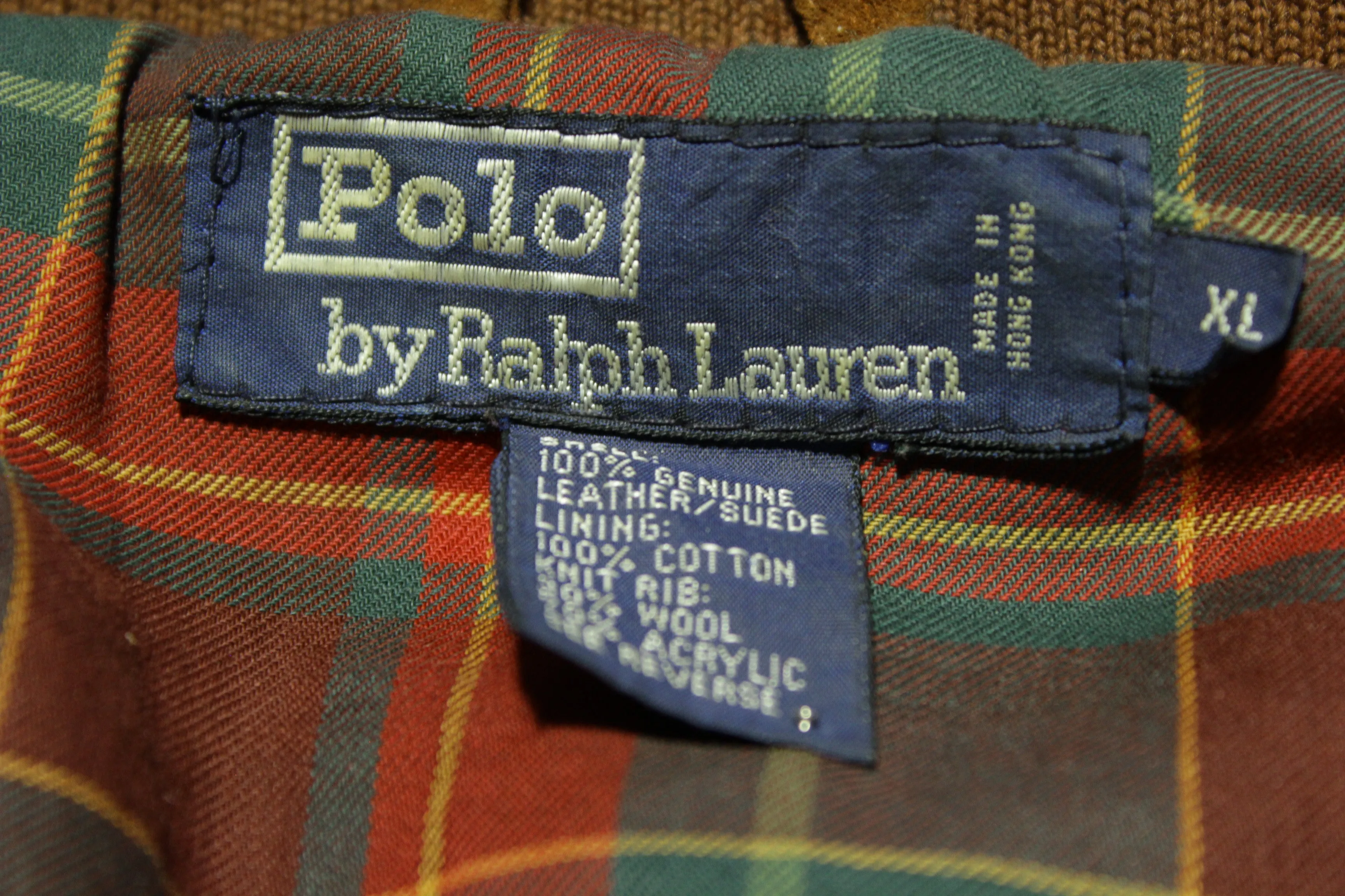 Ralph Lauren Polo Country Brown Vintage Plaid Lined Suede Leather Bomber Jacket