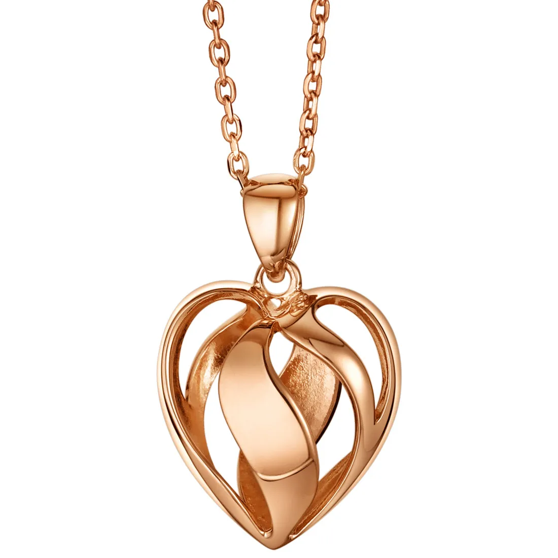 Rose-Tone Sterling Silver Swirled Heart Pendant