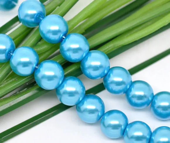 Round Glass Pearl Painted Czech Loose Beads for Jewelry Making 8mm Blue Beads 30pcs