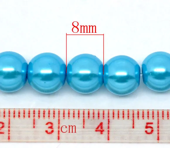 Round Glass Pearl Painted Czech Loose Beads for Jewelry Making 8mm Blue Beads 30pcs