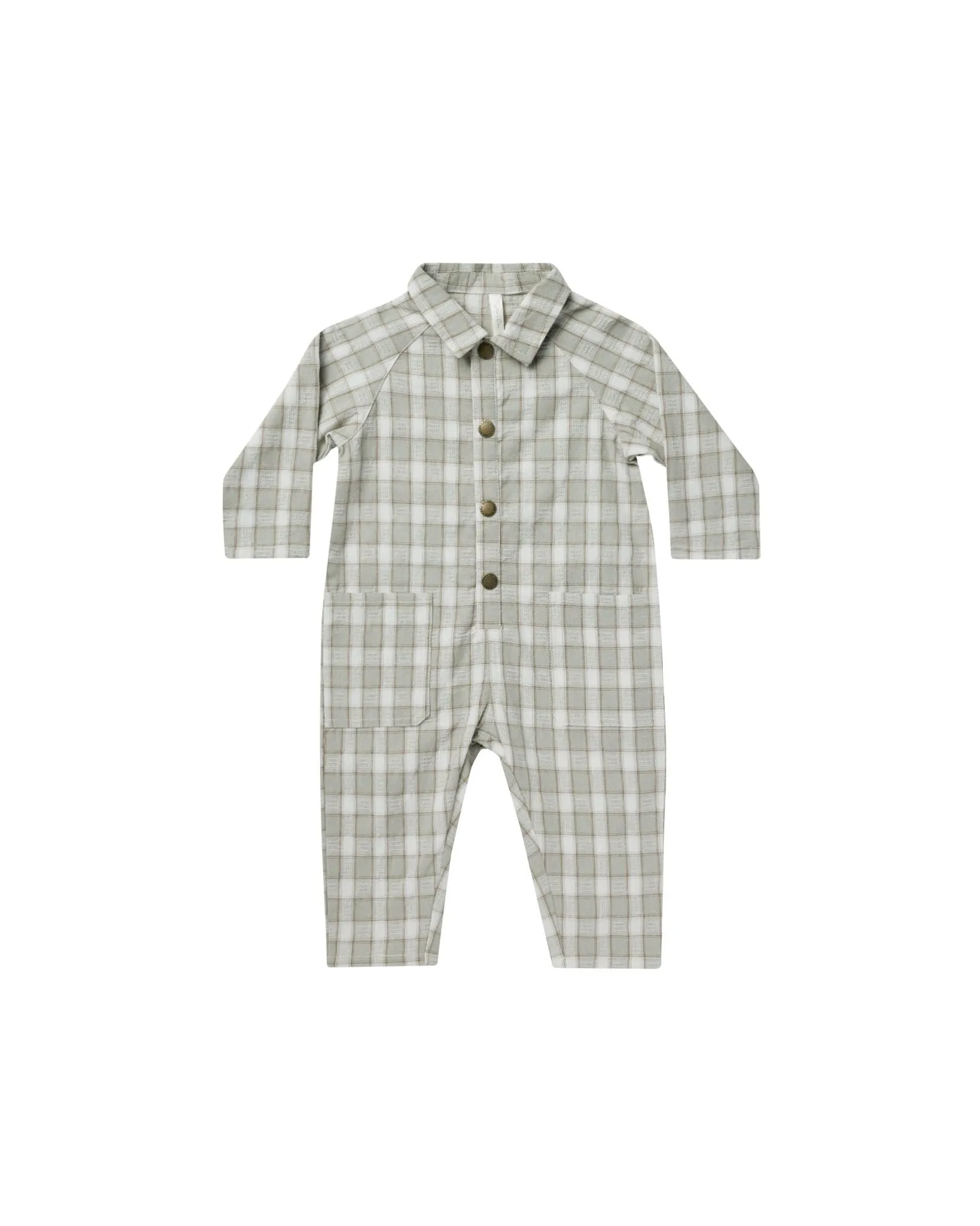 Rylee & Cru - Pewter Plaid Collared Baby Jumpsuit