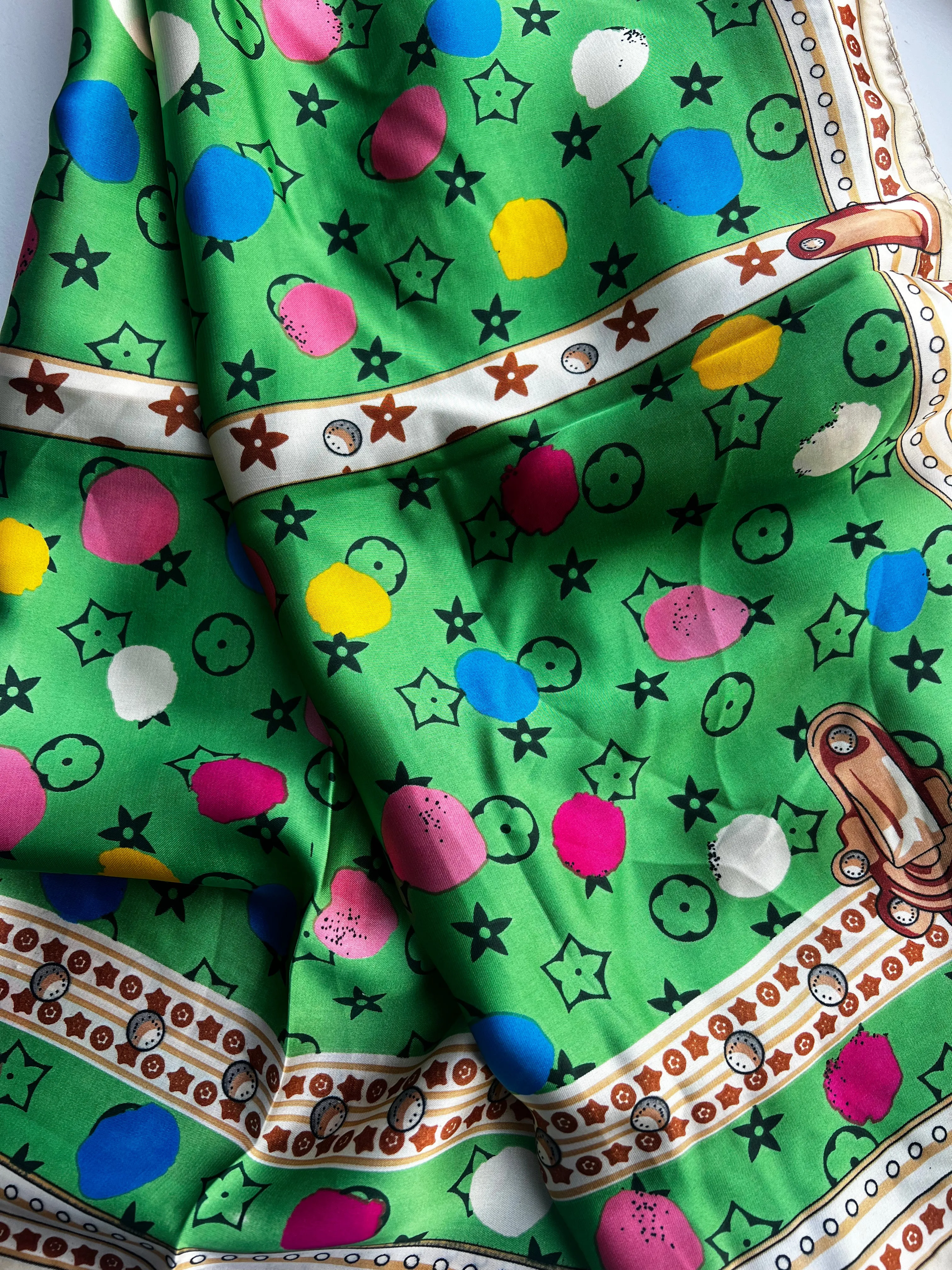 Silky Scarf | Green LV Polka Dots