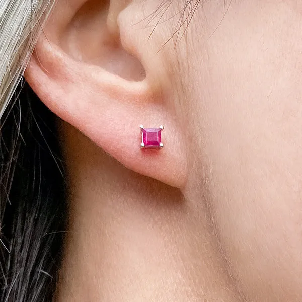 Square Gemstone Stud Earrings