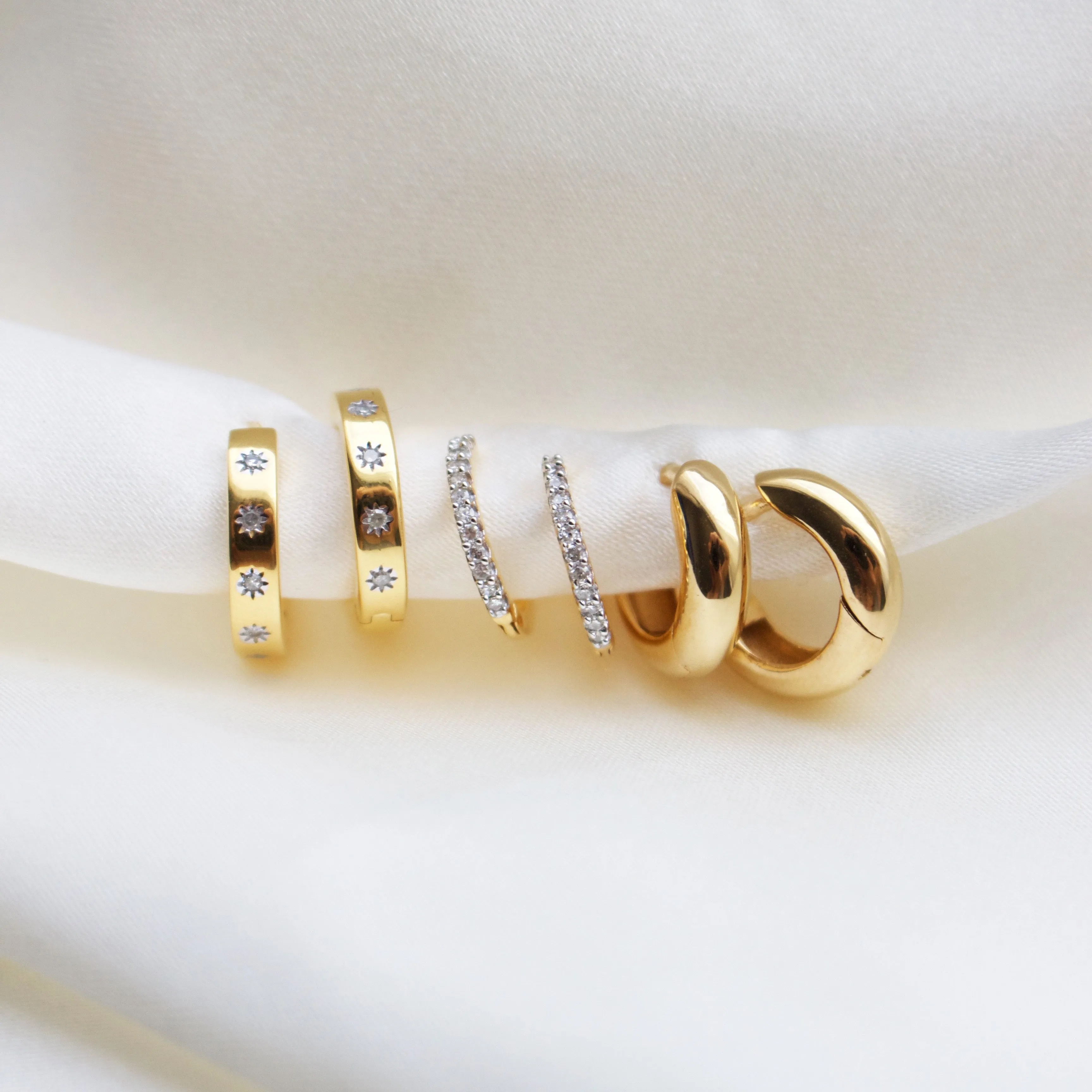 Star Set Diamond Huggie Hoops In Gold Vermeil