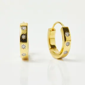 Star Set Diamond Huggie Hoops In Gold Vermeil