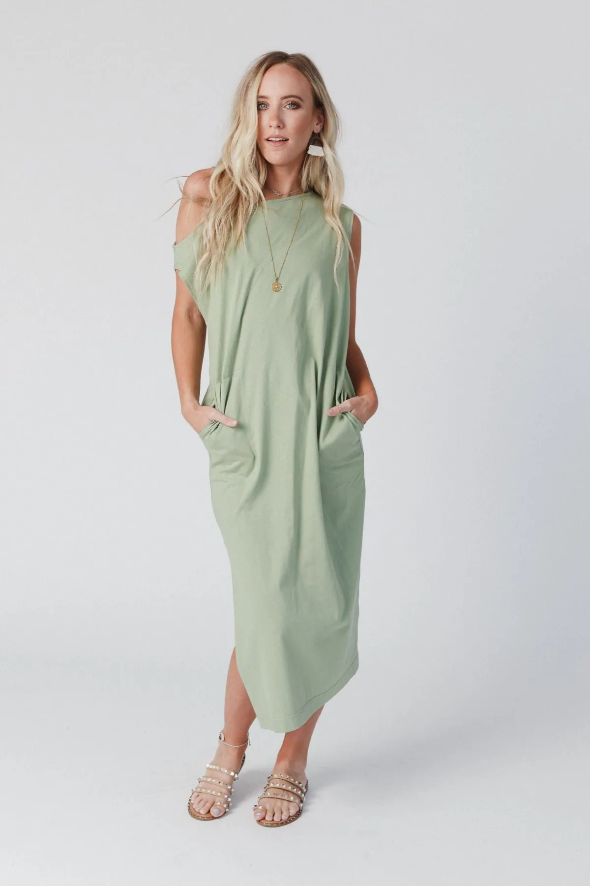 Taking Sides Dress - Light Olive