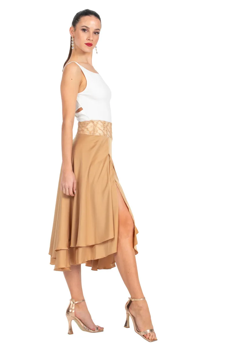 Tan Two-layer Satin Dance Skirt