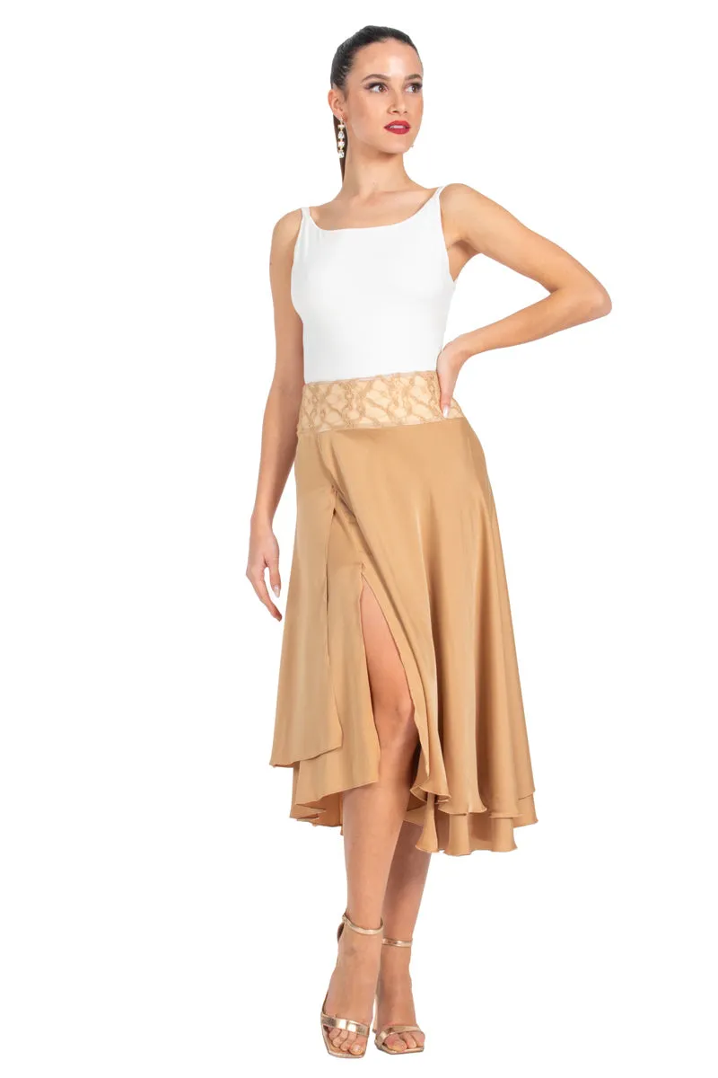 Tan Two-layer Satin Dance Skirt