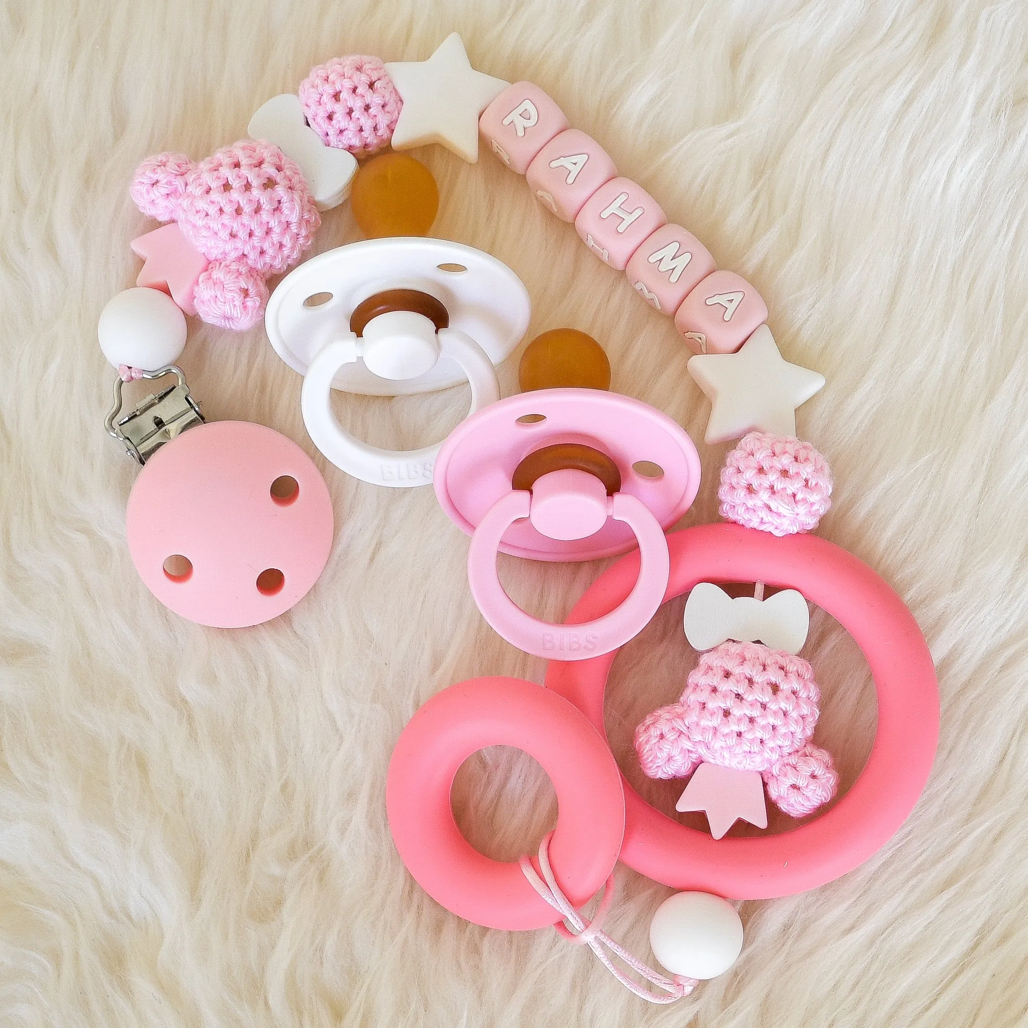 Teddy Bear Silicone Pacifier Clip Set