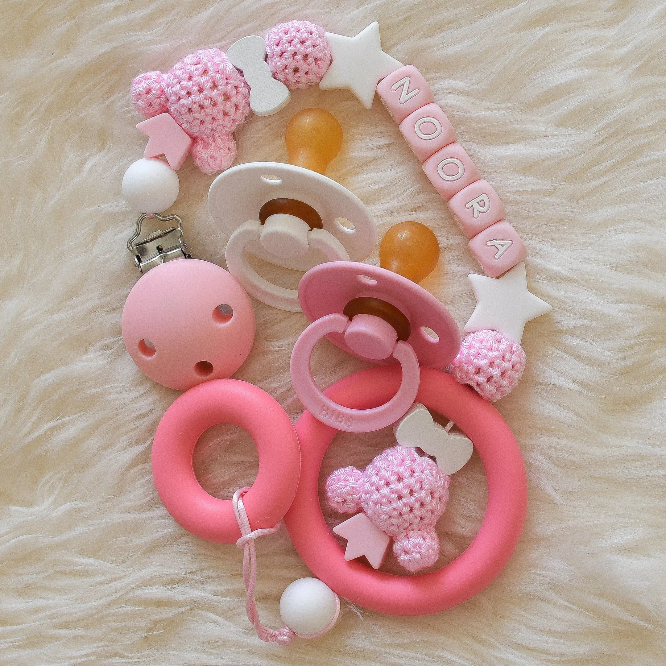 Teddy Bear Silicone Pacifier Clip Set