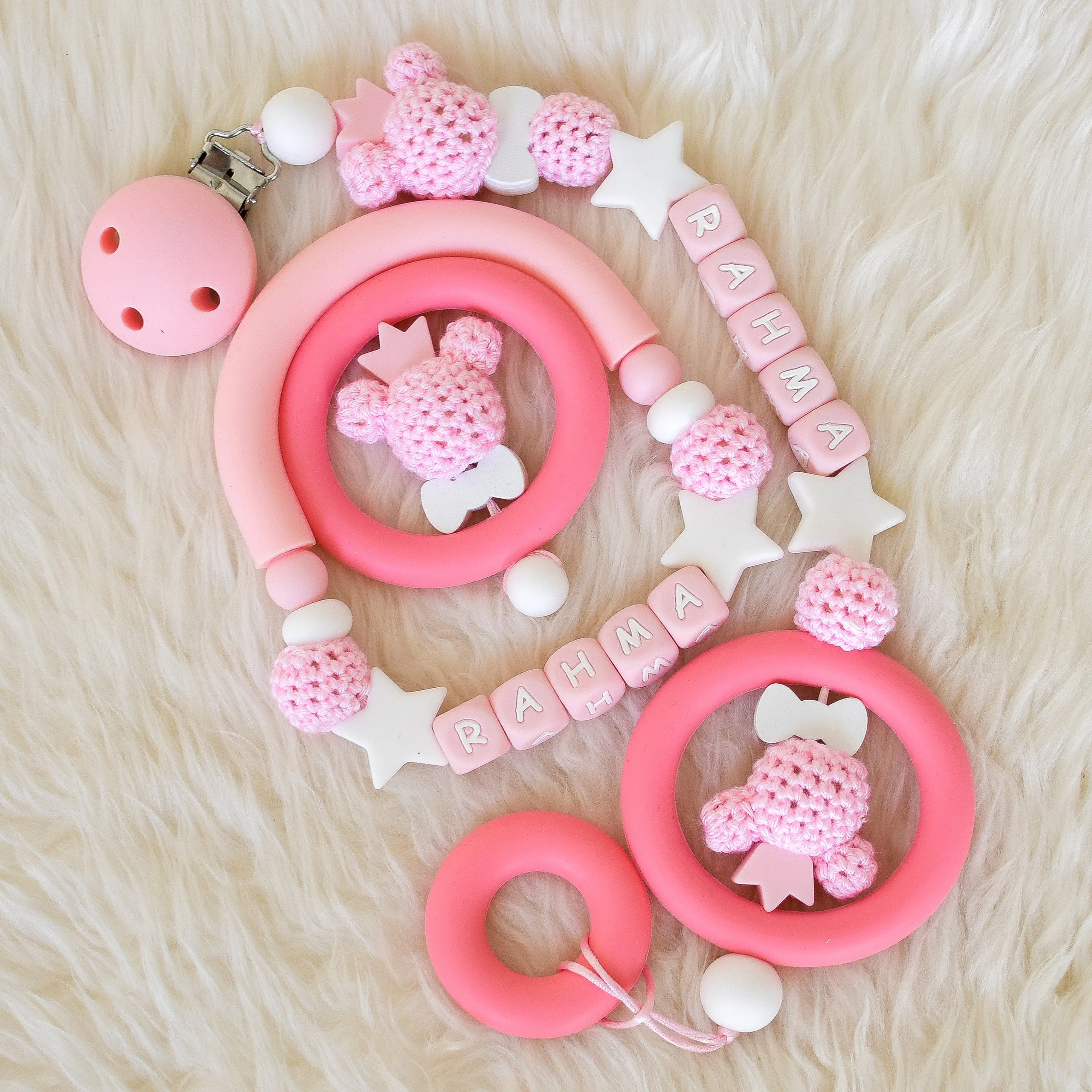 Teddy Bear Silicone Pacifier Clip Set