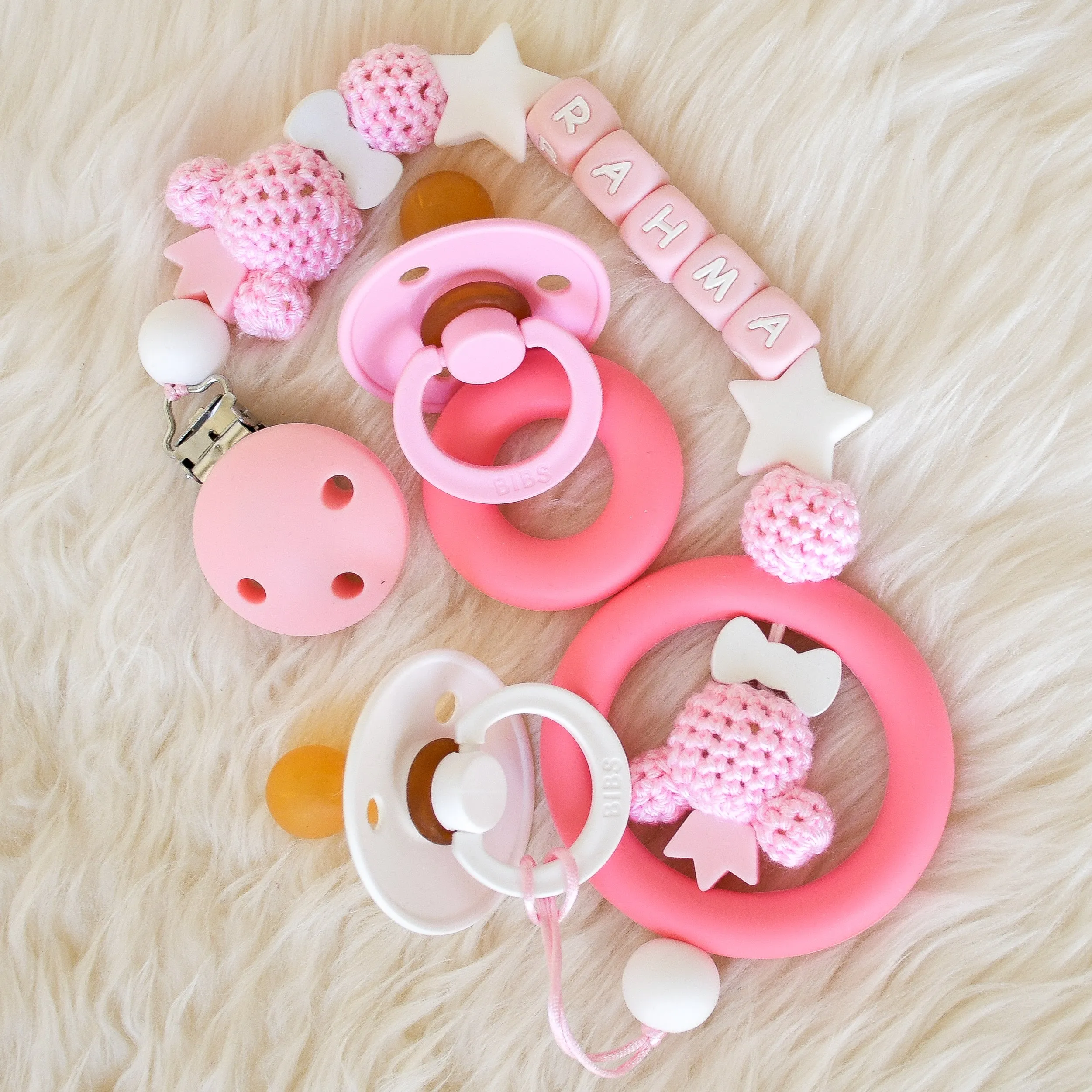 Teddy Bear Silicone Pacifier Clip Set